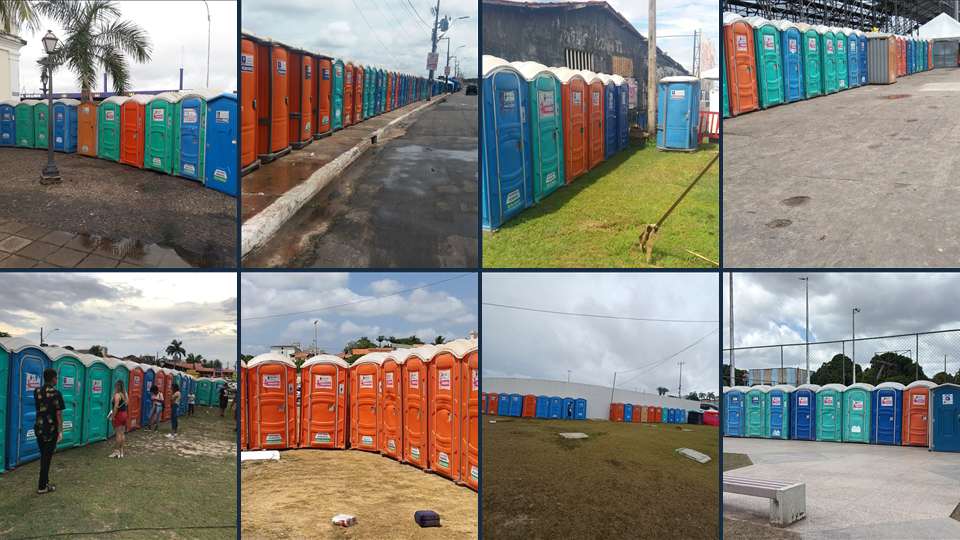 Banheiros químicos instalados em eventos